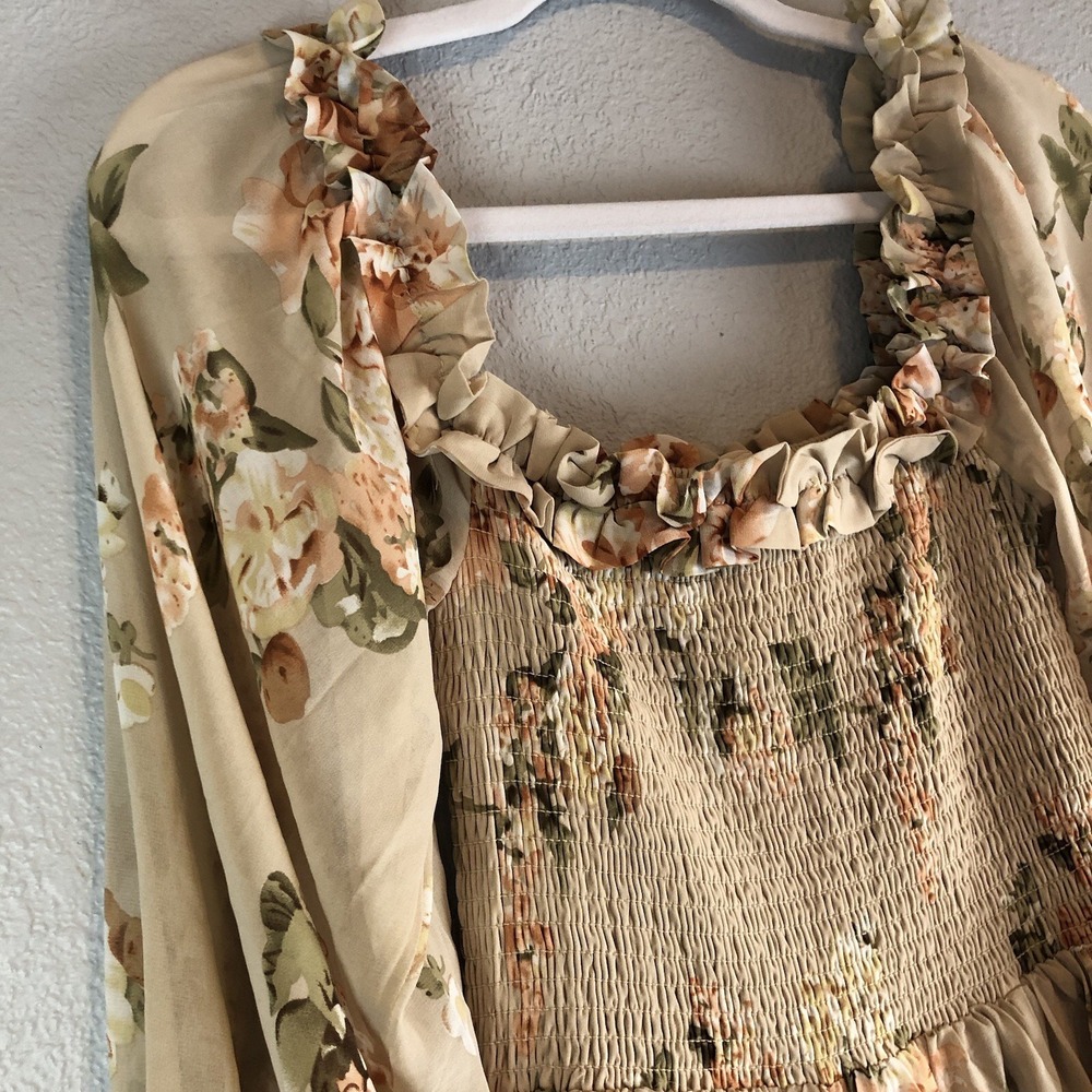 Aakaa Womens Babydoll Maxi Dress‎ Small Floral Smocked Boho Cottagecore Elegant - Picture 10 of 12